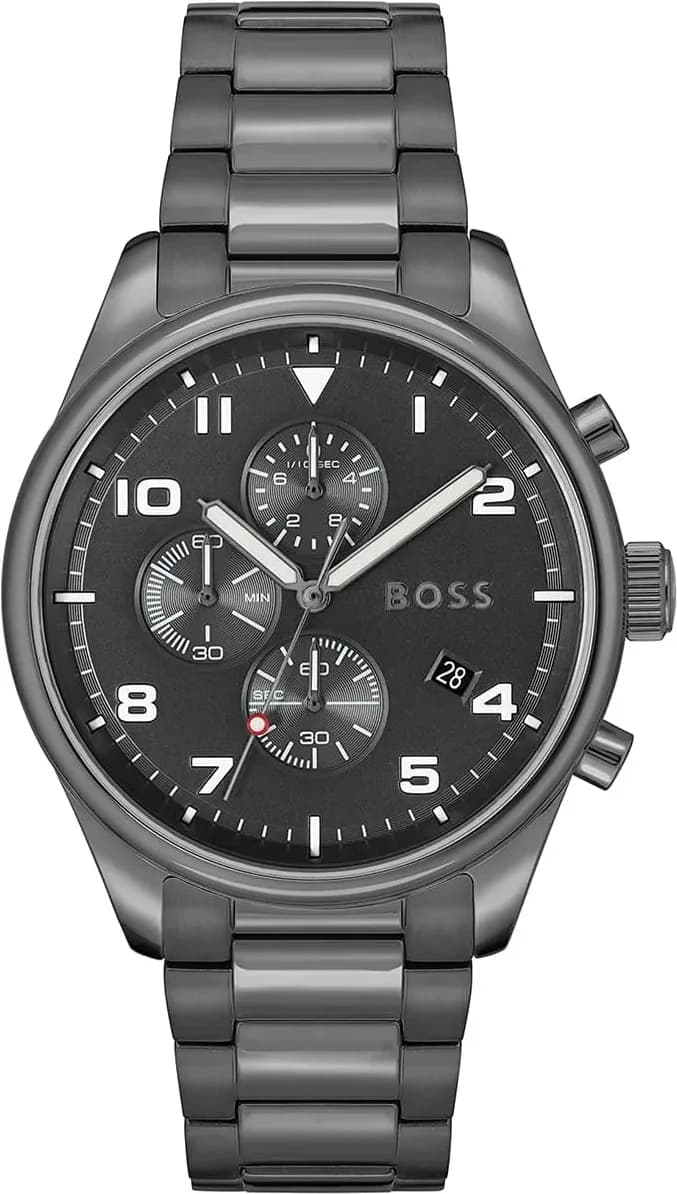 Montre Homme Chronographe Hugo Boss View 1513991 bracelet acier gris cadran noir