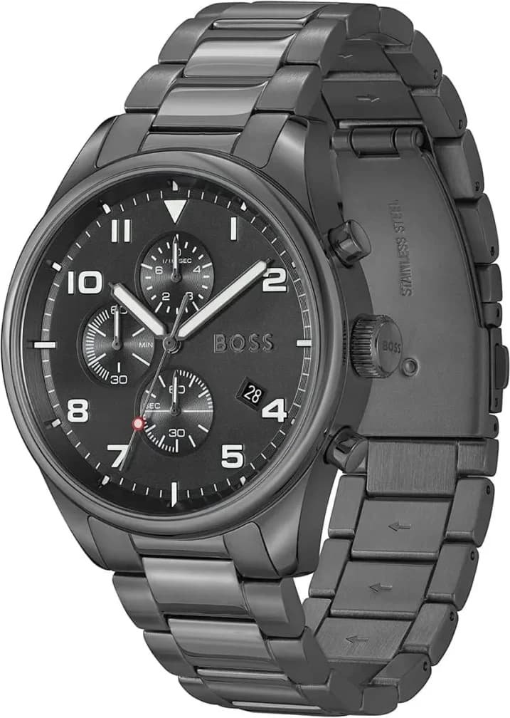 Montre Homme Chronographe Hugo Boss View 1513991 bracelet acier gris cadran noir vue 2