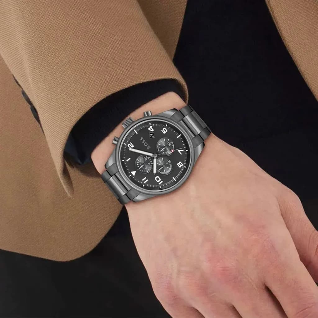 Montre Homme Chronographe Hugo Boss View 1513991 bracelet acier gris cadran noir vue 5