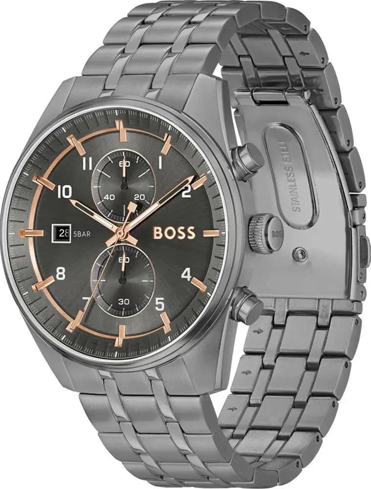Hugo Boss 1514153 Skytraveller Brushed Grey Steel and Black Dial Watch vue 2
