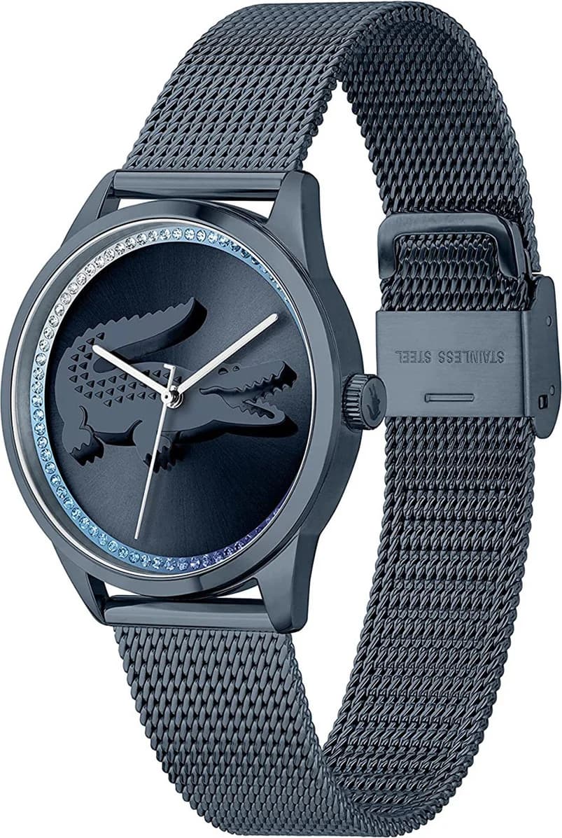 Lacoste Ladycroc 2001260 Blue Milanese Mesh Strap Women's Watch with Rhinestone Dial vue 2