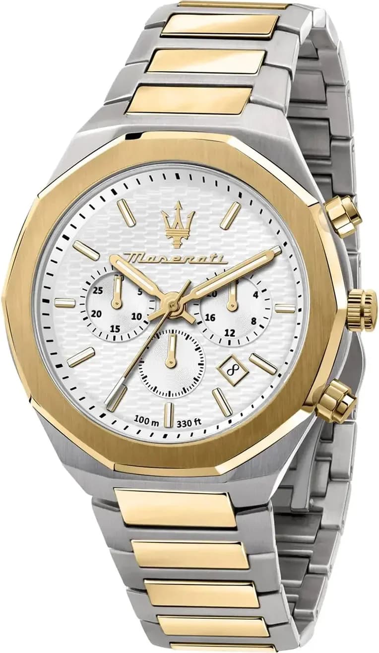 Montre Maserati R8873642009 Stile Acier Bicolore et Cadran Blanc