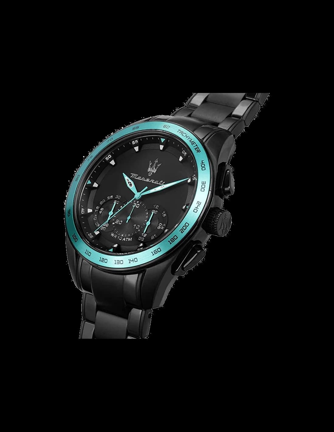 Maserati Traguardo Aqua Edition R8873644002 Black Steel Turquoise Details Men's Watch vue 2