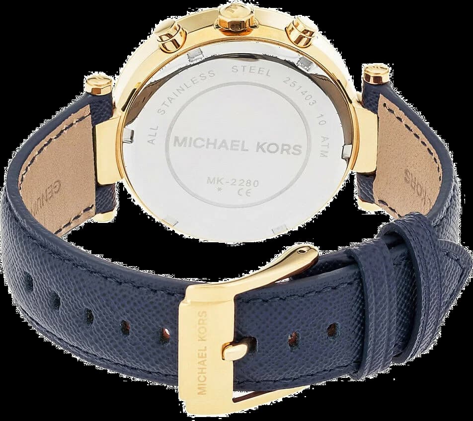 Michael Kors MK2280 Gold-Tone Chronograph with Navy Blue Leather Strap vue 3