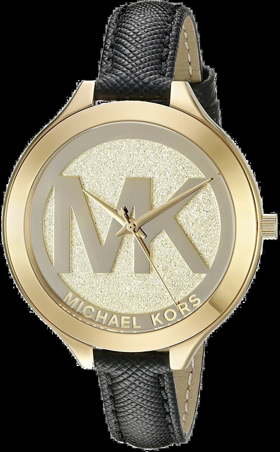 Michael Kors MK2392 Gold Dial Black Leather Strap Watch
