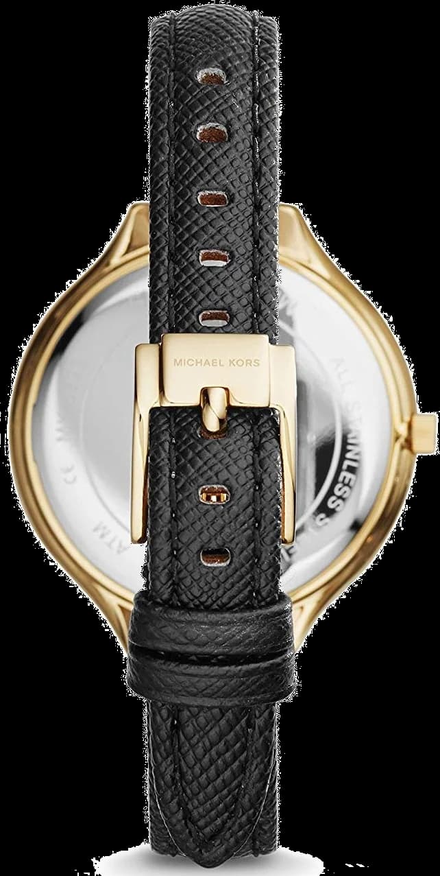 Michael Kors MK2392 Gold Dial Black Leather Strap Watch vue 3