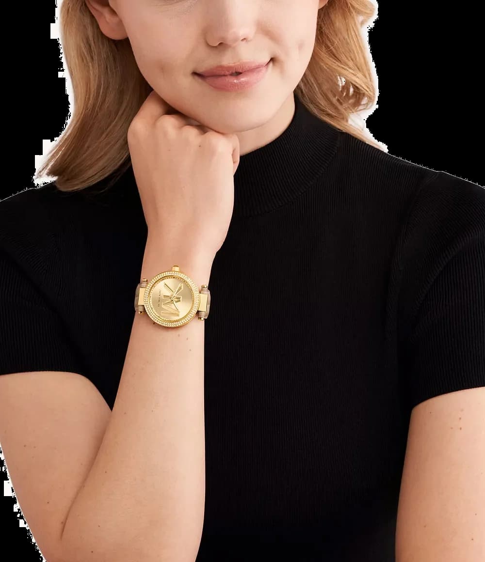 Michael Kors Parker MK4725 Structured Beige Leather Watch vue 3