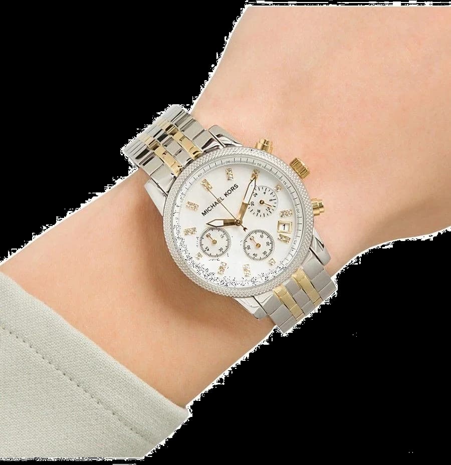 Montre Michael Kors Ritz MK5057 Chronomètre cadran nacre bracelet bi-ton doré argent vue 5