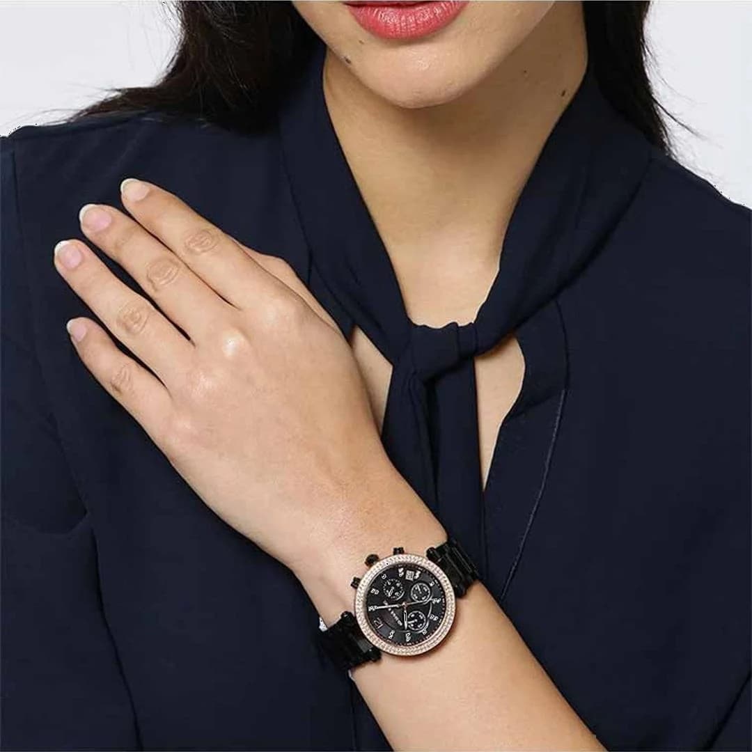 Michael Kors Parker MK5885 Round Rose Gold Crown with Diamonds Women's Watch vue 3