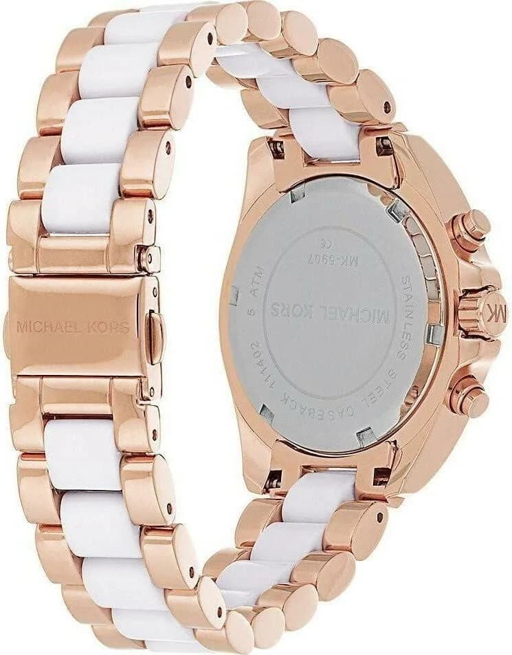 Montre Michael Kors MK5907 en Acier Rose Gold et Acétate Blanc vue 3