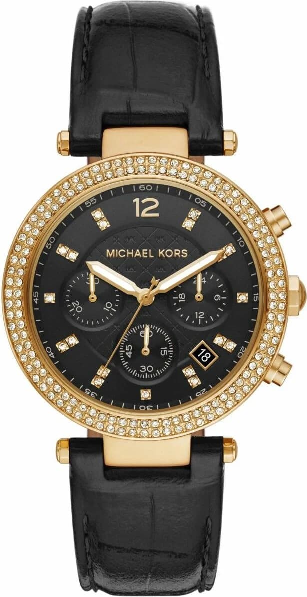 Michael Kors Parker MK6984 Black Leather Strap Watch vue 2