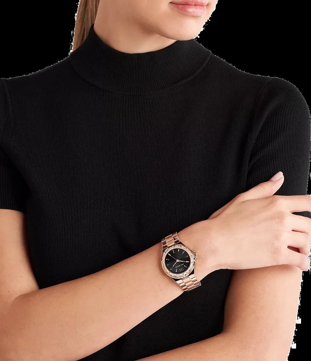 Montre Michael Kors Lennox MK7233 cadran noir bracelet acier inoxydable doré rose vue 4