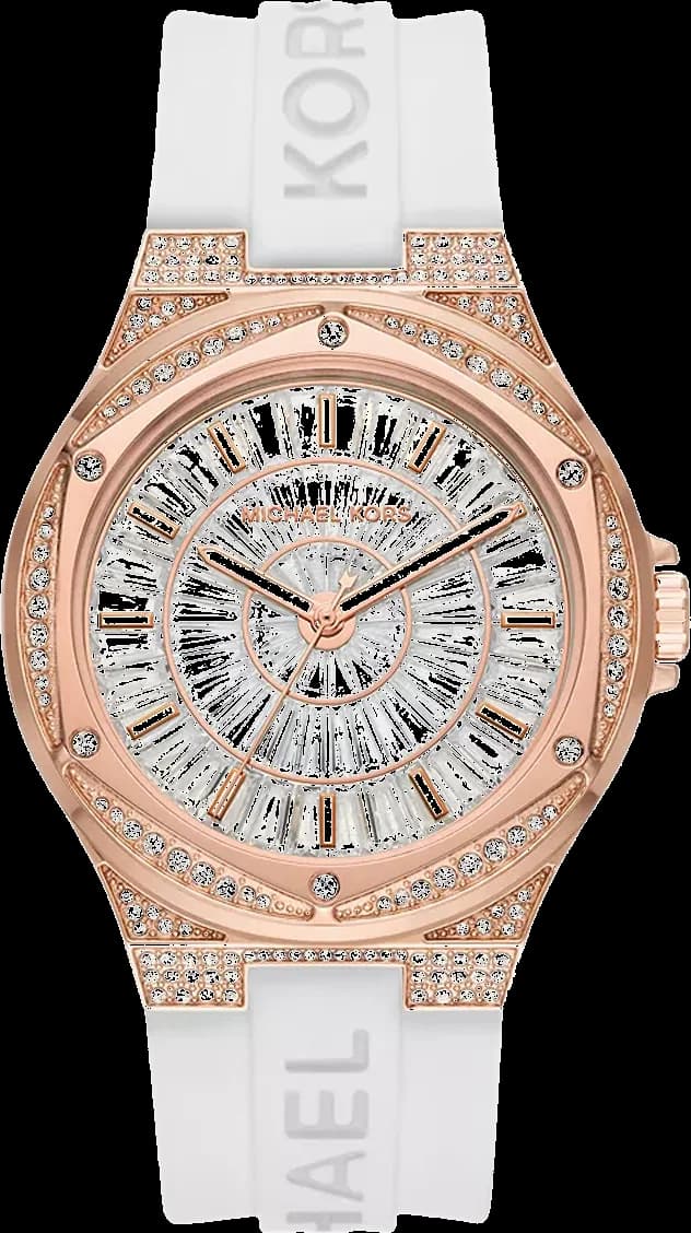 Michael Kors MK7248 Lennox White Silicone and Pavé Rose Gold Tone Watch