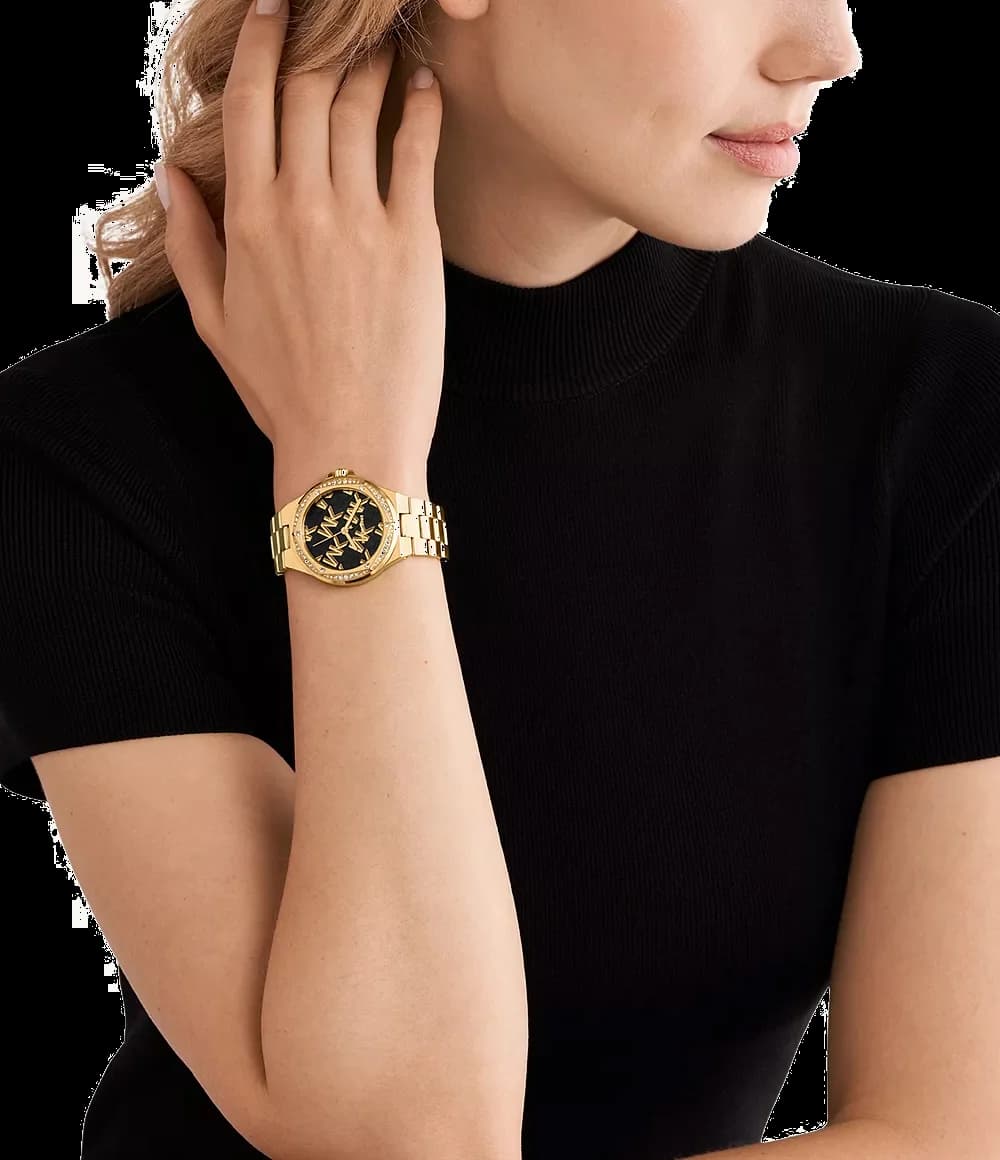 Michael Kors Lennox MK7404 Black Dial Gold Stainless Steel Bracelet Watch vue 4