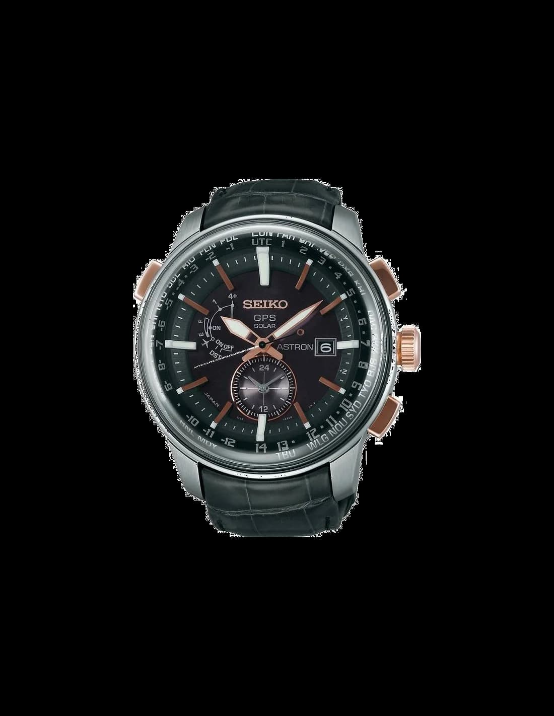 Montre Seiko SAS038J1 Astron GPS Solar Bracelet Crocodile Noir