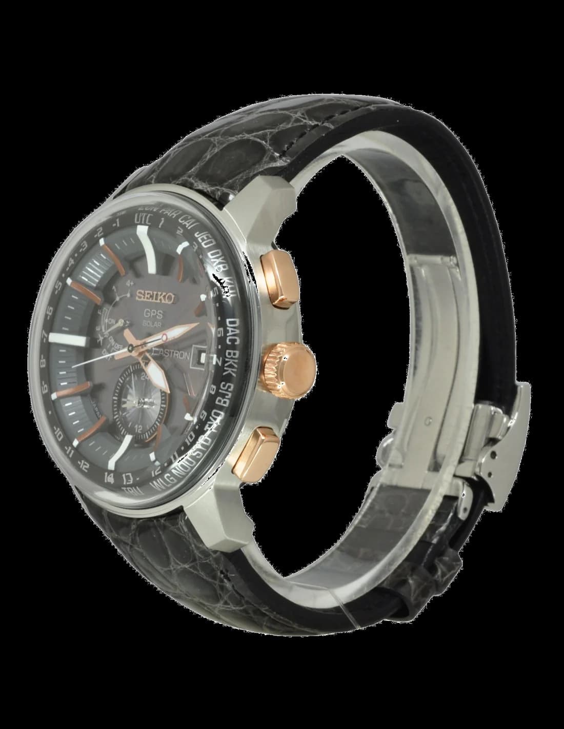 Montre Seiko SAS038J1 Astron GPS Solar Bracelet Crocodile Noir vue 2