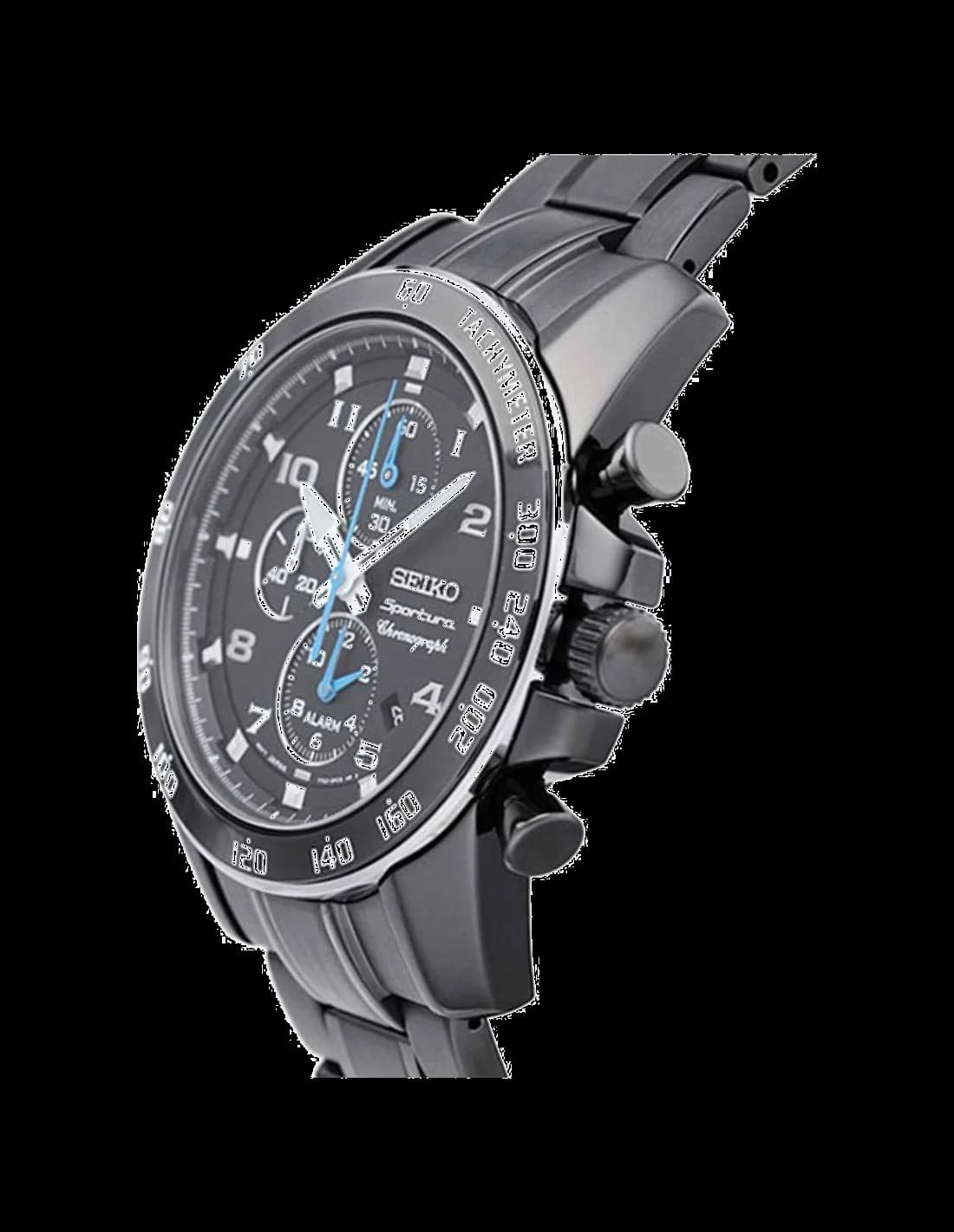 Seiko SNAE77 Black Stainless Steel Watch vue 2