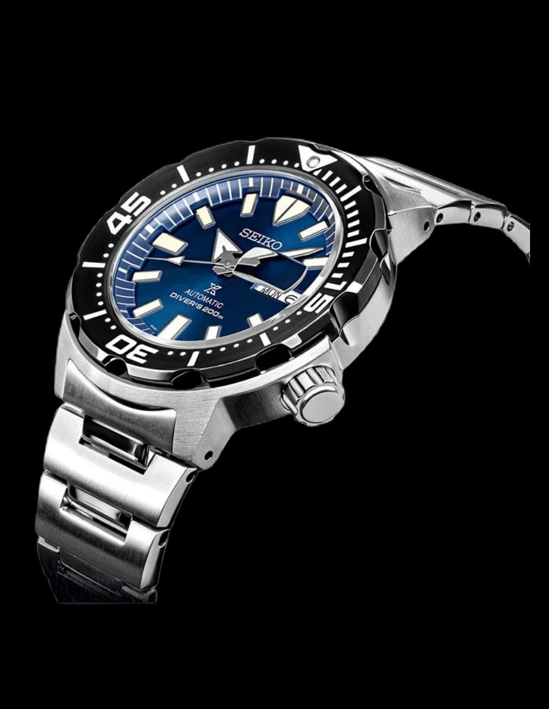 Seiko SRPD25K1 Prospex Monster Automatic Brushed Steel Blue Dial Men's Watch vue 2