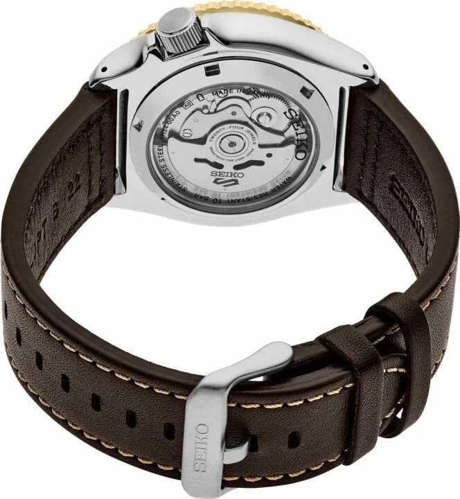 Seiko SSK036K1 GMT Evolution Brown Leather Strap Watch vue 2