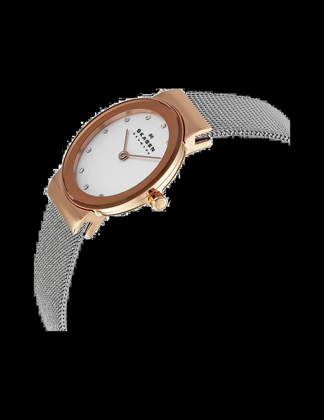Montre Femme Skagen Freja 358SRSC en Acier Rose Doré et Maille Milanaise vue 2