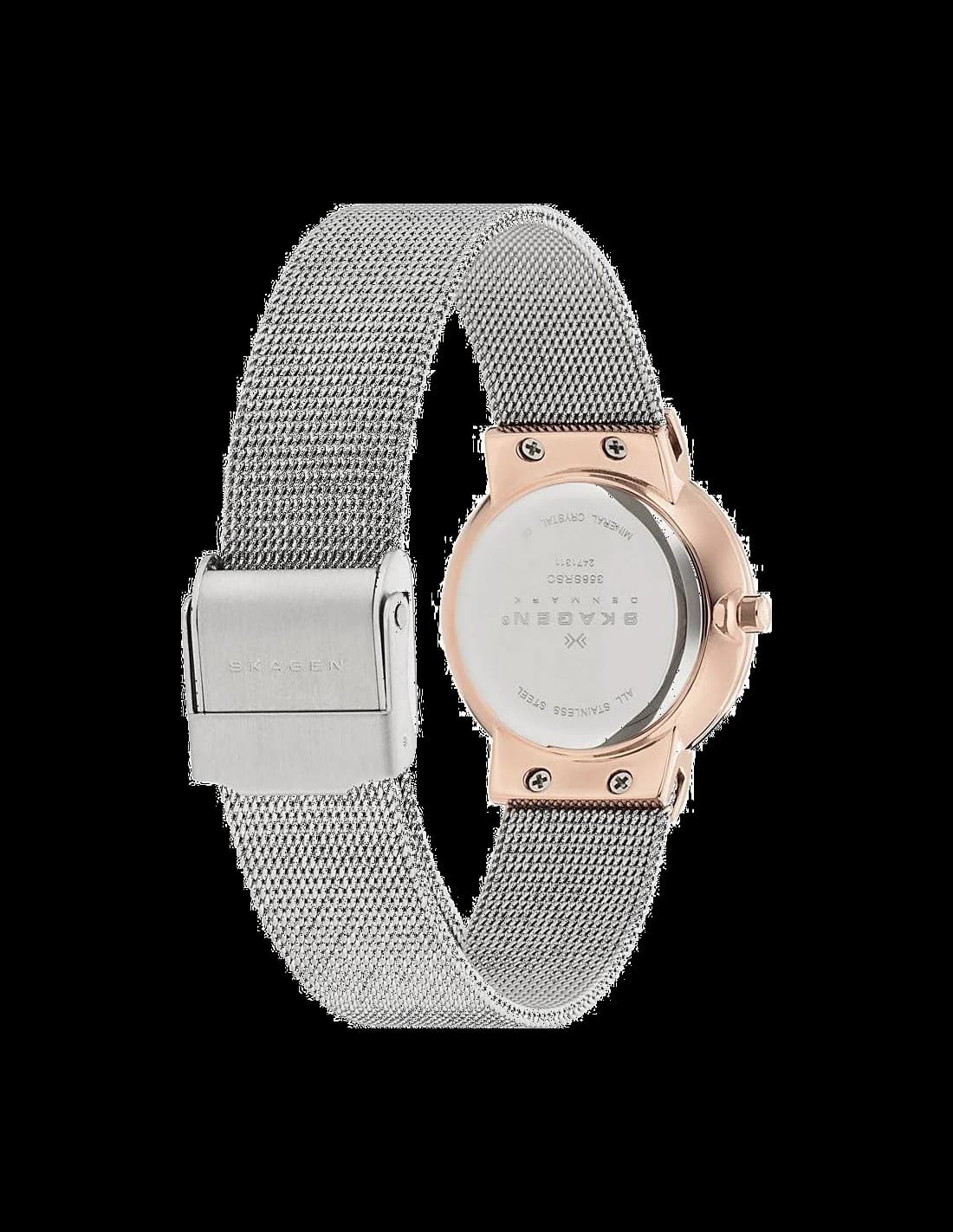 Montre Femme Skagen Freja 358SRSC en Acier Rose Doré et Maille Milanaise vue 4