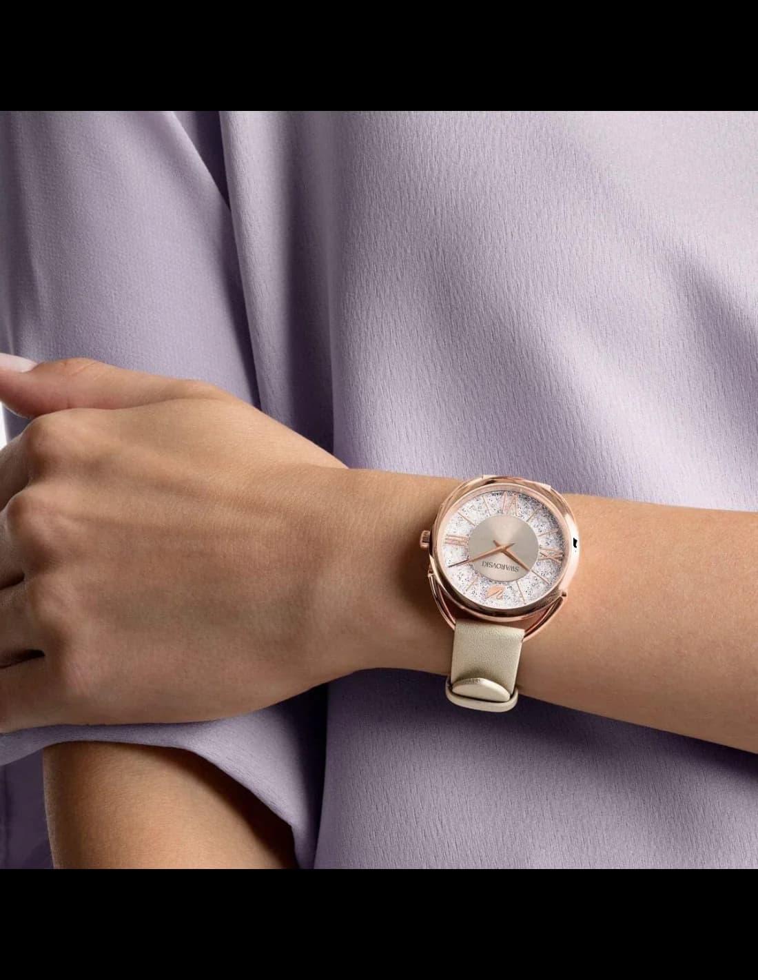 Swarovski 5452455 Crystalline Glam Beige Leather Strap Watch vue 2
