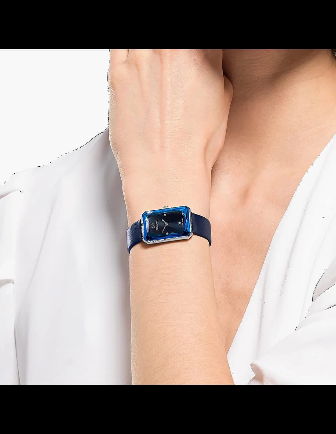 Swarovski 5547713 Uptown Rectangular Blue Leather Watch vue 2