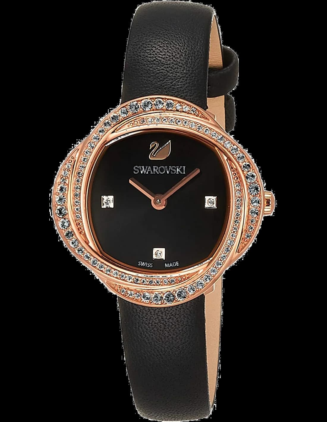 Swarovski 5552421 Crystal Flower Watch in Steel and Black Leather