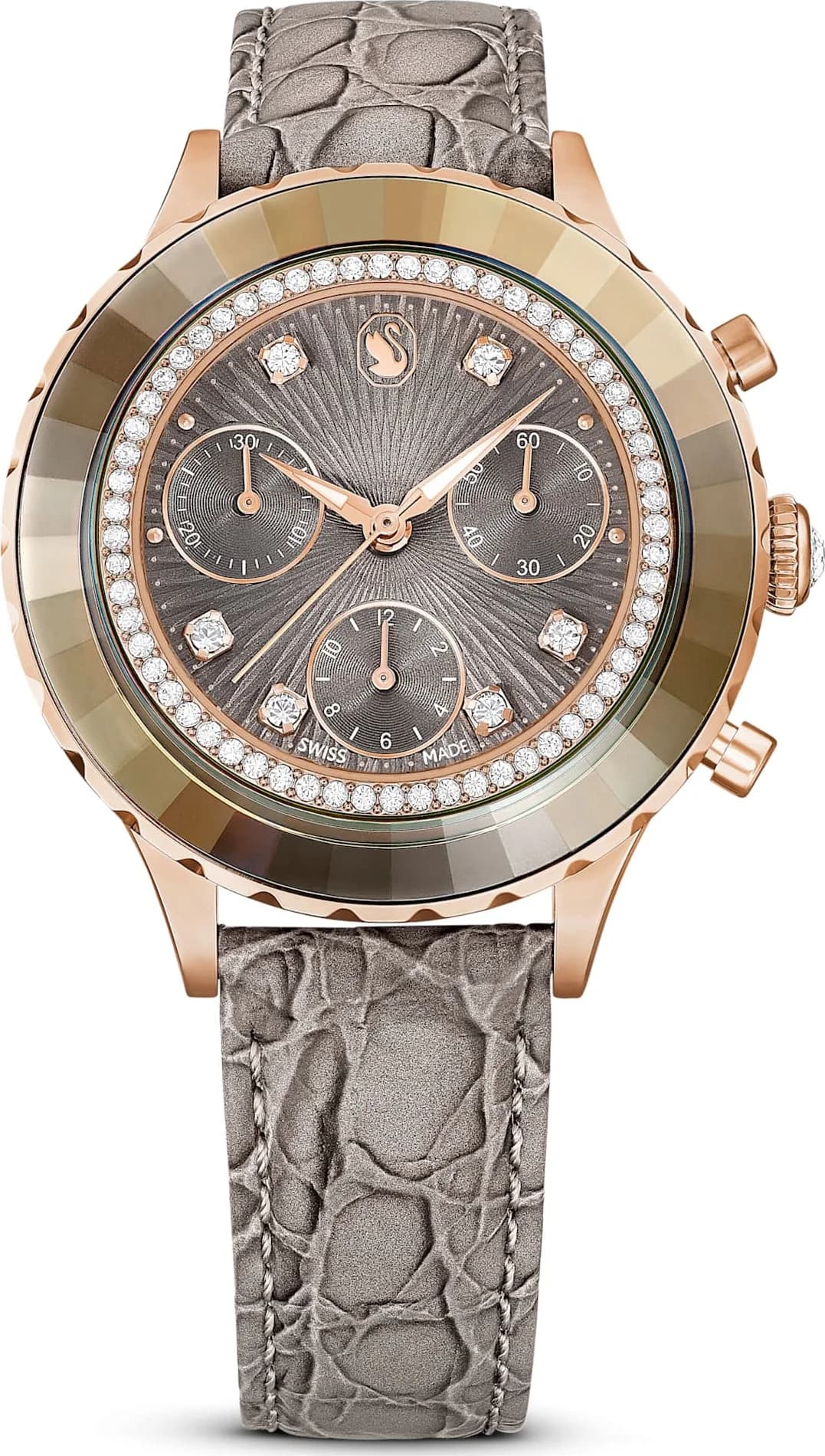 Swarovski Octea Lux Chrono watch 5671153 gray leather strap rose gold finish