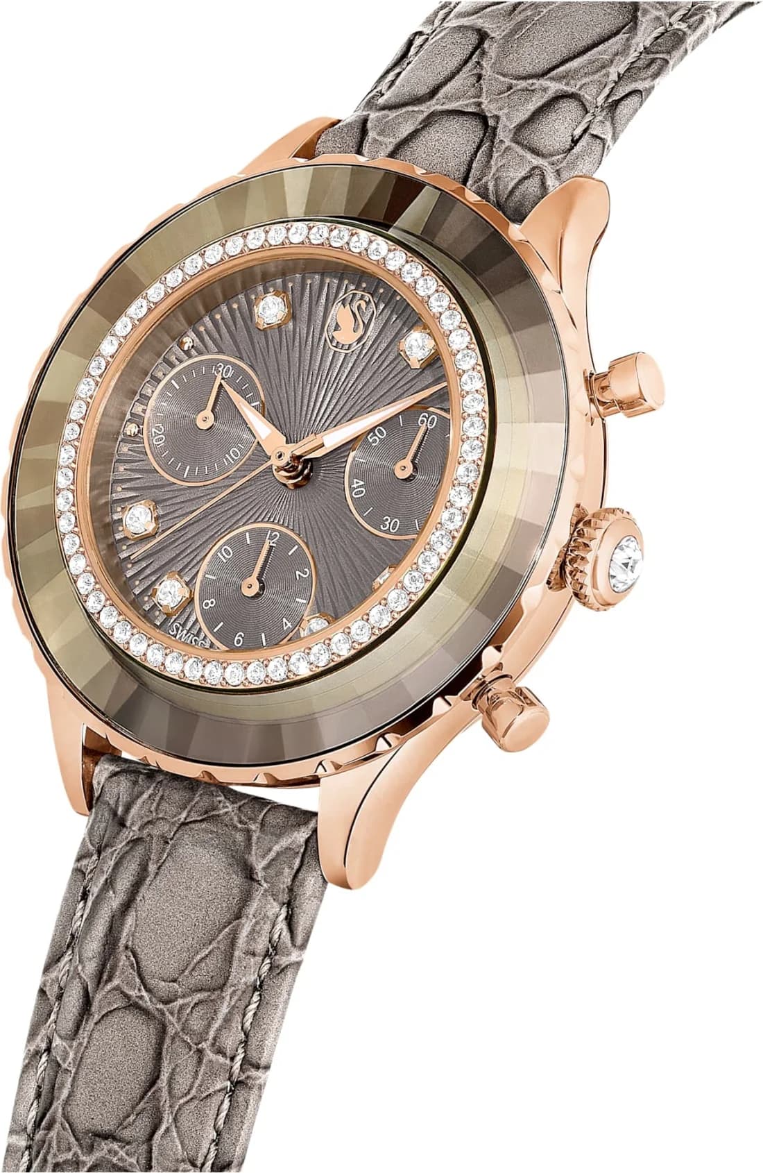 Swarovski Octea Lux Chrono 5671153 Grey Leather Strap Rose Gold Finish Watch vue 2