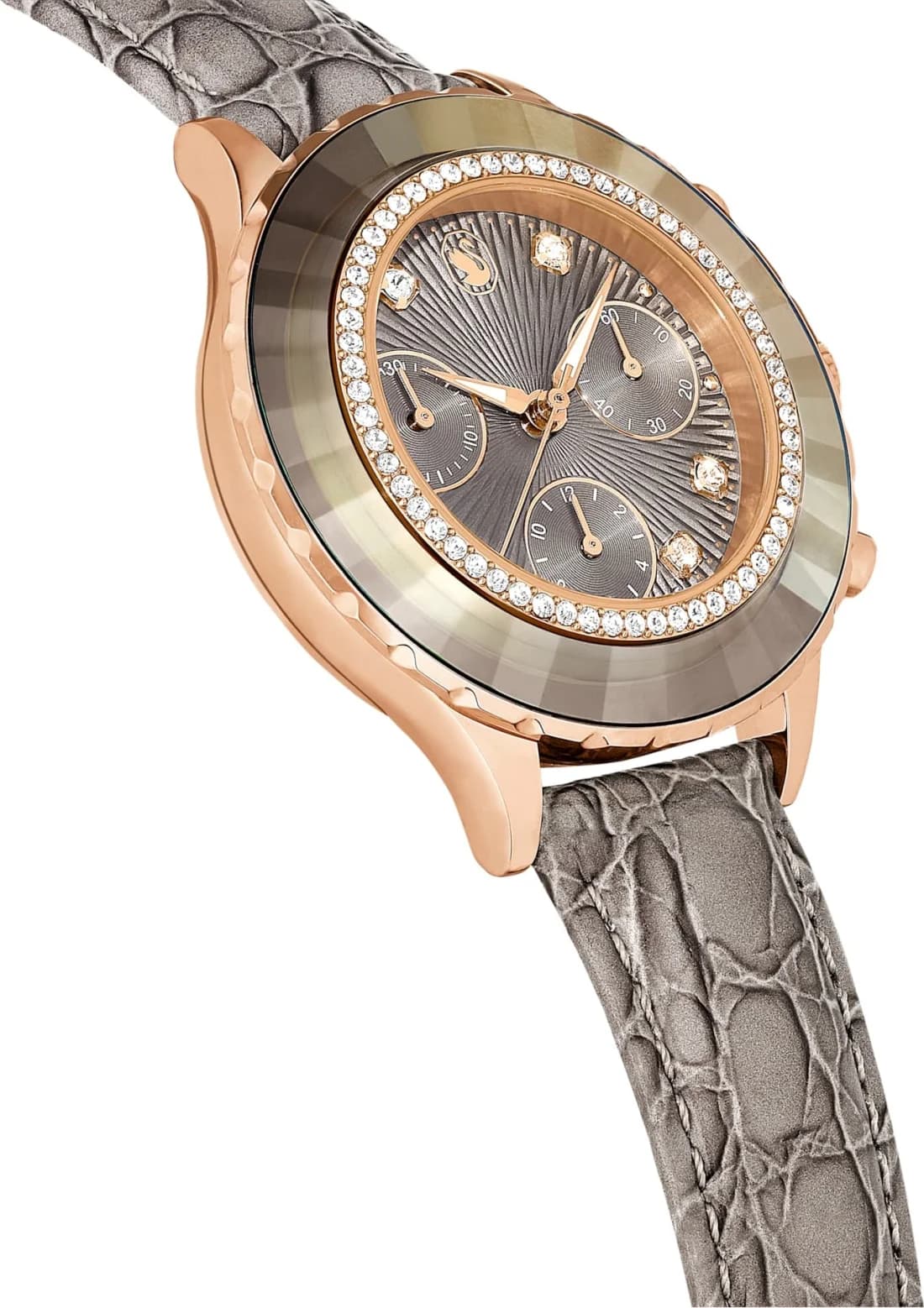 Swarovski Octea Lux Chrono 5671153 Grey Leather Strap Rose Gold Finish Watch vue 3