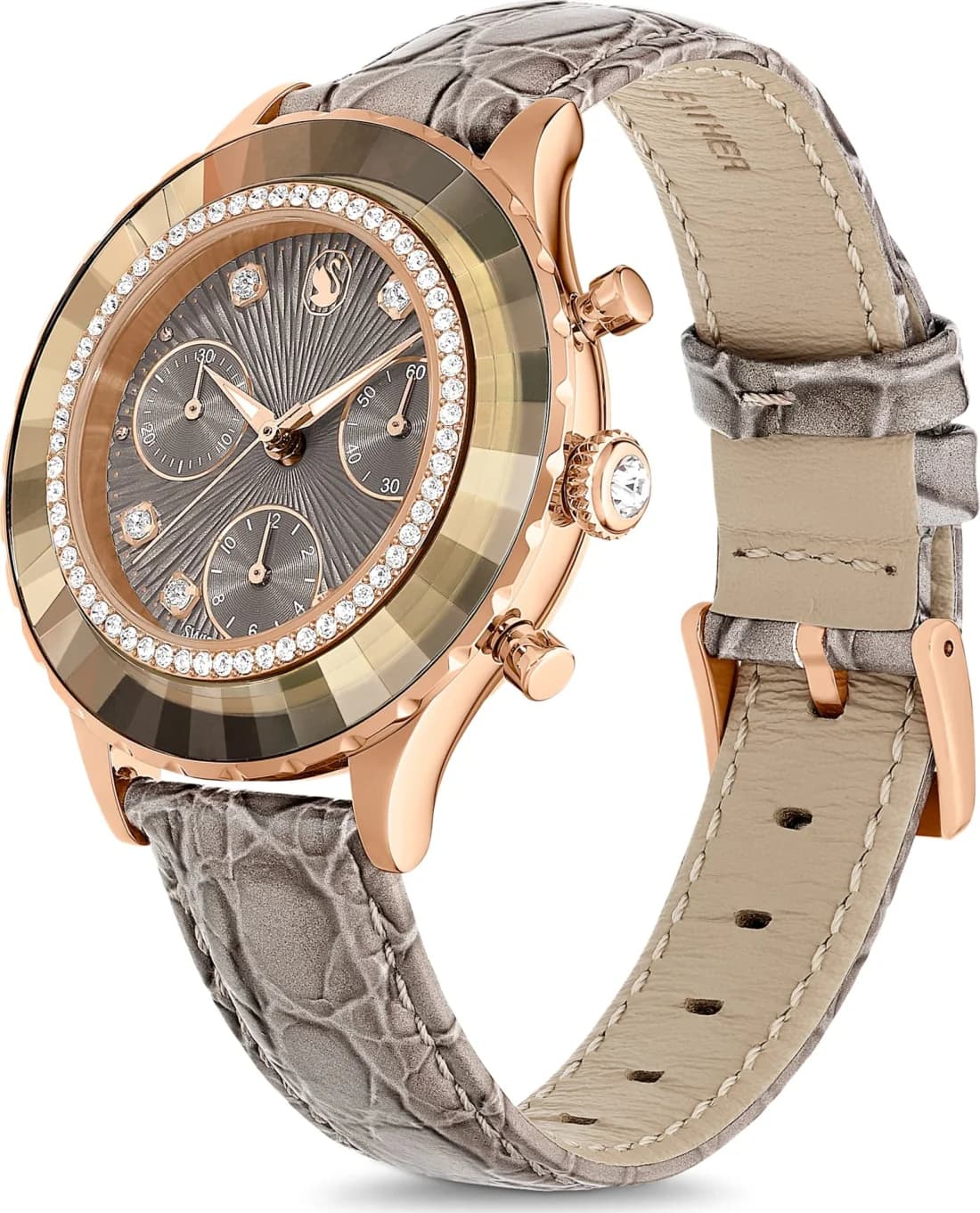 Swarovski Octea Lux Chrono 5671153 Grey Leather Strap Rose Gold Finish Watch vue 4