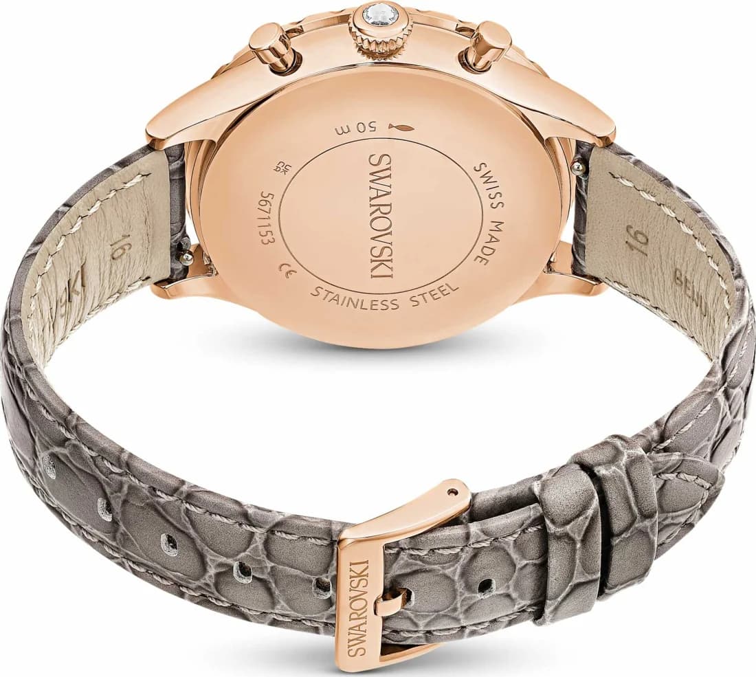 Swarovski Octea Lux Chrono 5671153 Grey Leather Strap Rose Gold Finish Watch vue 6