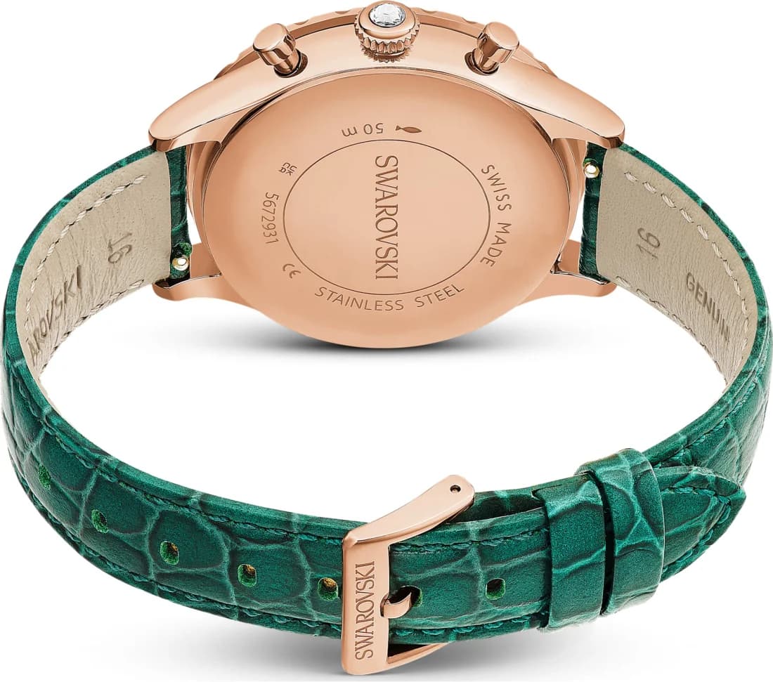 Swarovski Octea Lux Chrono 5672931 Green Leather Strap Rose Gold Finish Watch vue 5