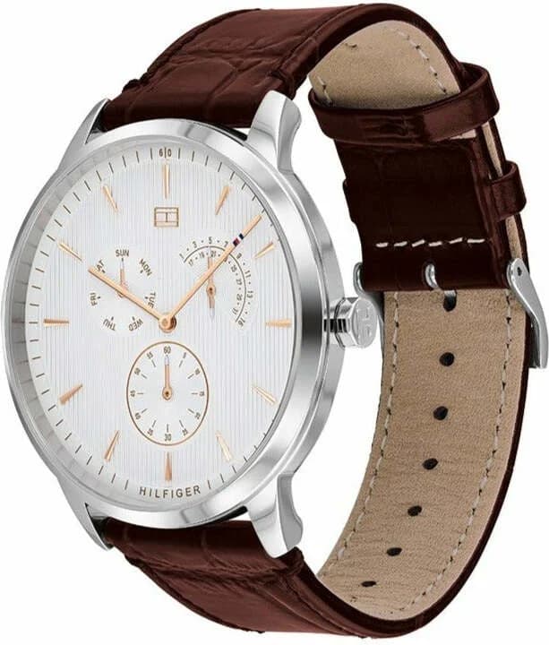 Montre Tommy Hilfiger 1710389 Cadran Bleu et Bracelet en Cuir Marron vue 2