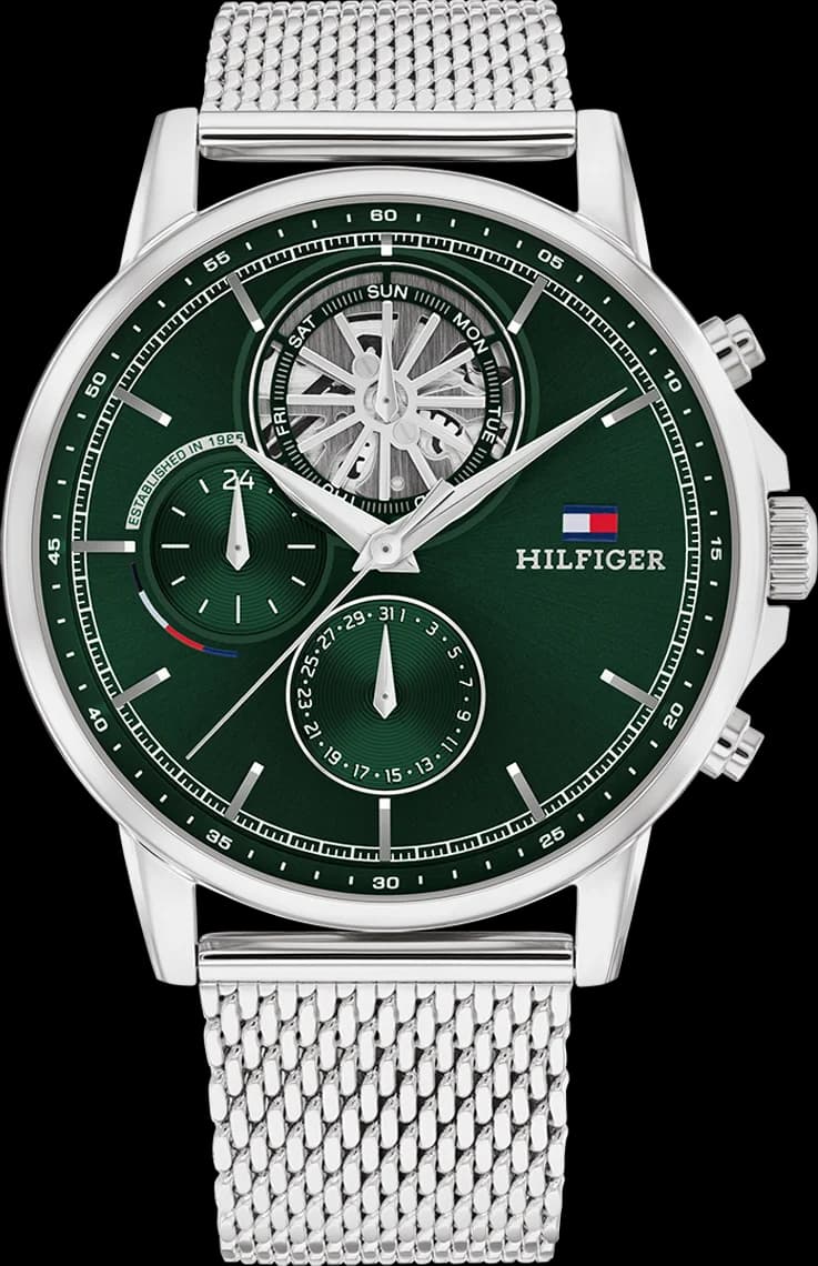 Montre Tommy Hilfiger 1710608 Stewart Acier Maille Milanaise Cadran Vert