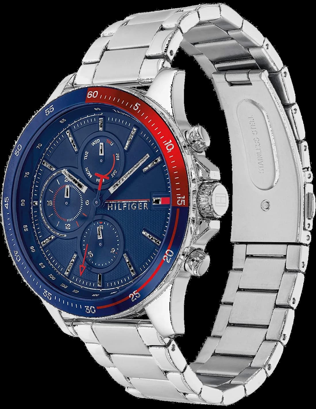 Montre Tommy Hilfiger 1791718 Chronographe Acier Bicolore Bleu et Rouge vue 2