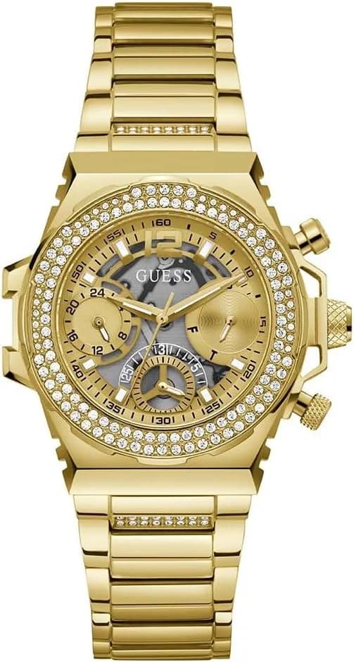 Guess GW0552L2 montre femme, au cadran doré et bracelet maillons en acier