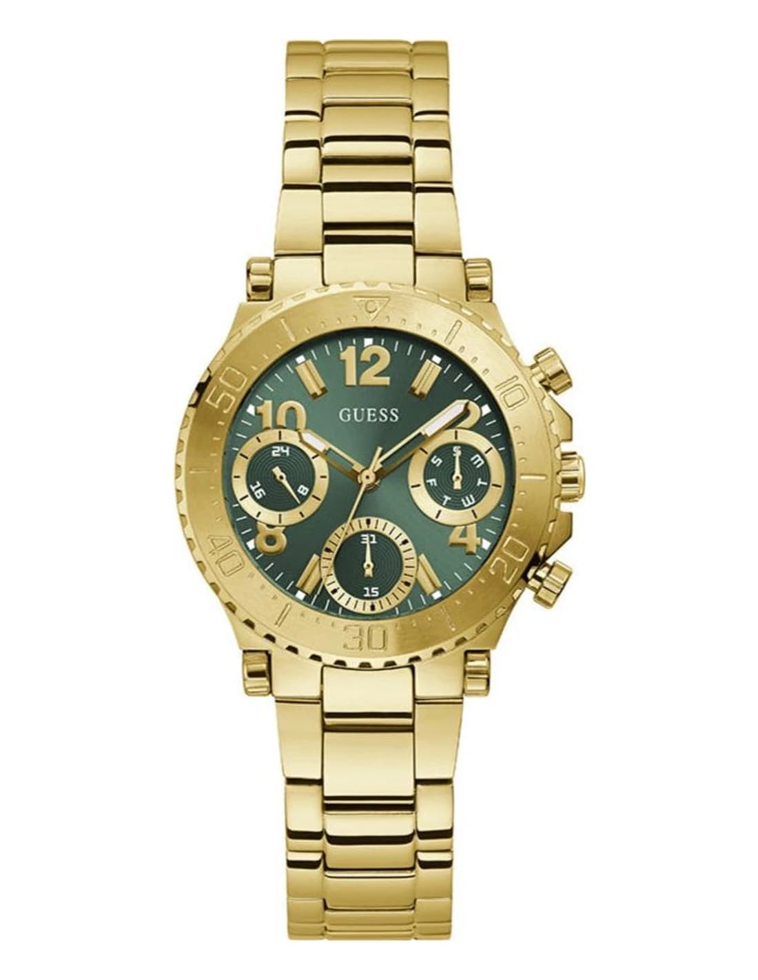Guess GW0465L5 montre femme, cadran vert sur bracelet acier