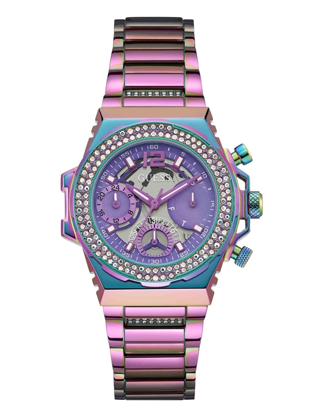 Guess GW0552L4 montre femme, au cadran iridescent et bracelet maillons en acier