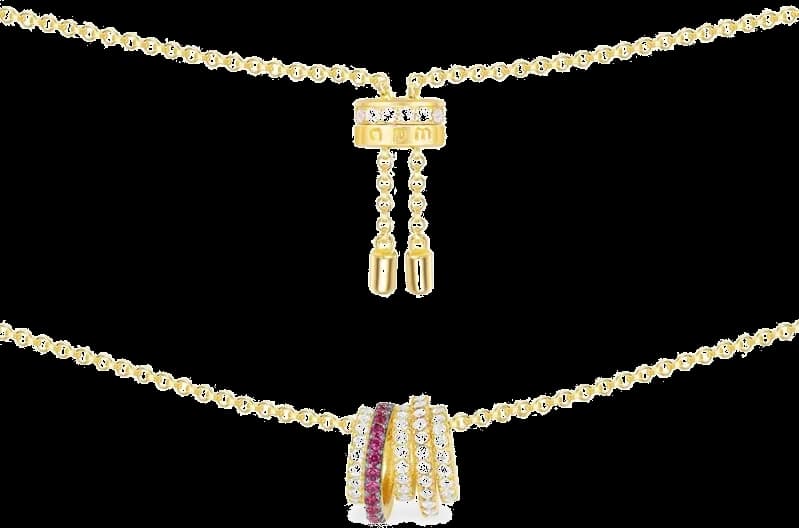 Collier APM Monaco ajustable Hoop anneaux incrustés de cristaux plaqué or jaune