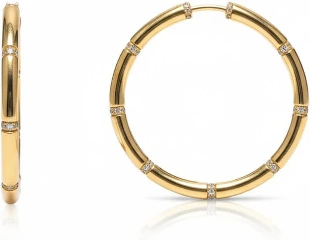 Boucles d'oreilles Créoles Bambou APM Monaco plaquées or jaune 18 carats micropavées de cristaux