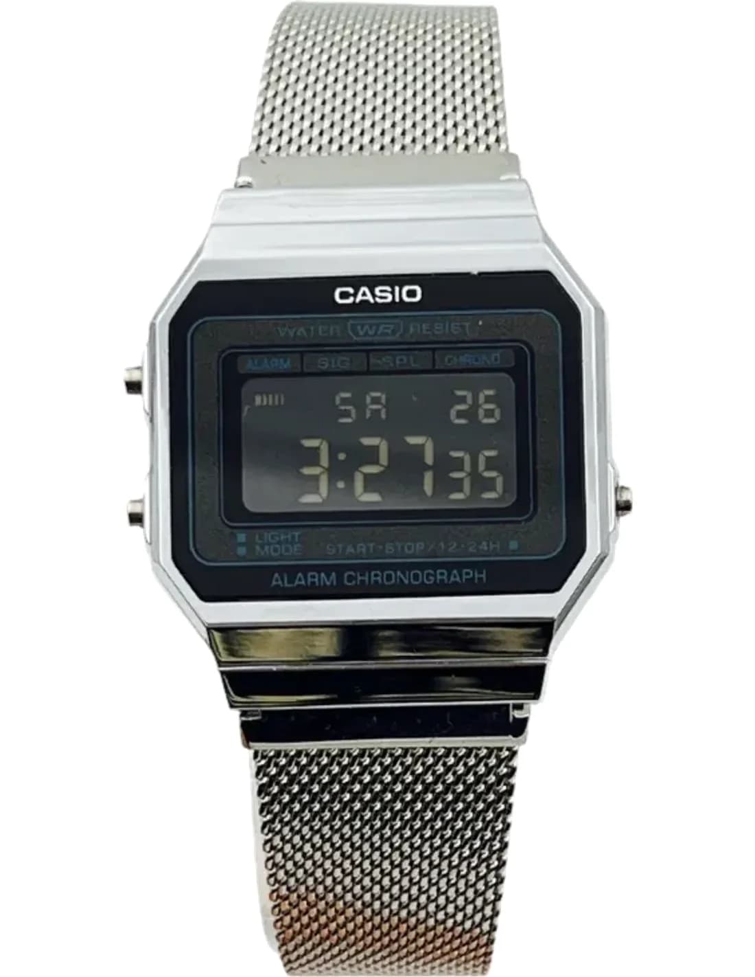 Montre Casio A700WEM-1A à Cadran Noir et Bracelet en Maille Milanaise