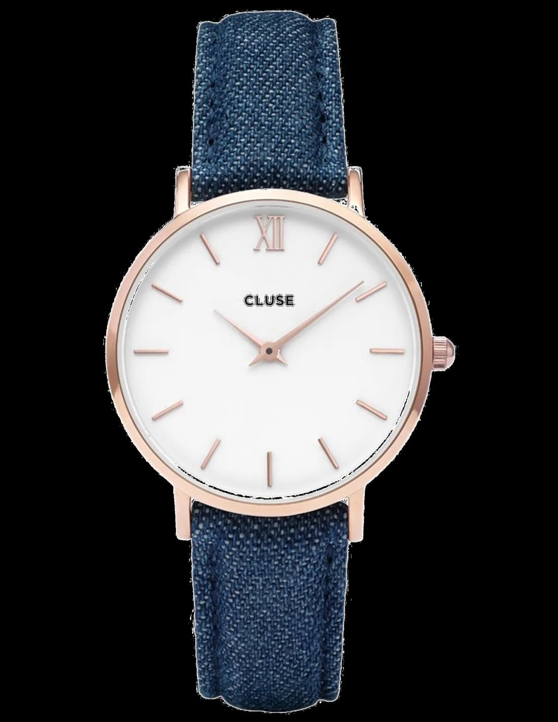 Montre Cluse Minuit CL30029 Bracelet Cuir Bleu Boîtier Or Rose