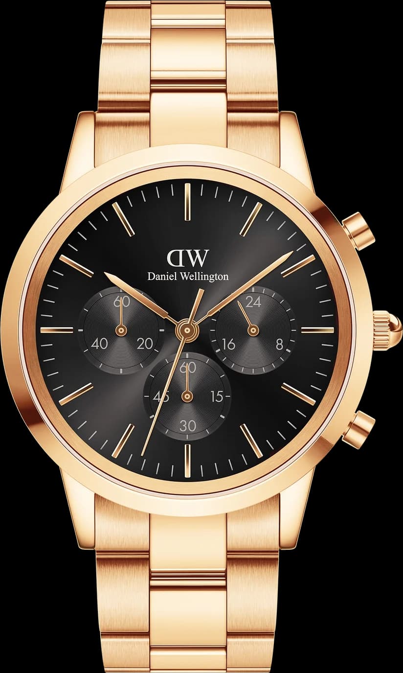 Daniel Wellington Iconic Chronograph Link Onyx G watch in rose gold-plated steel