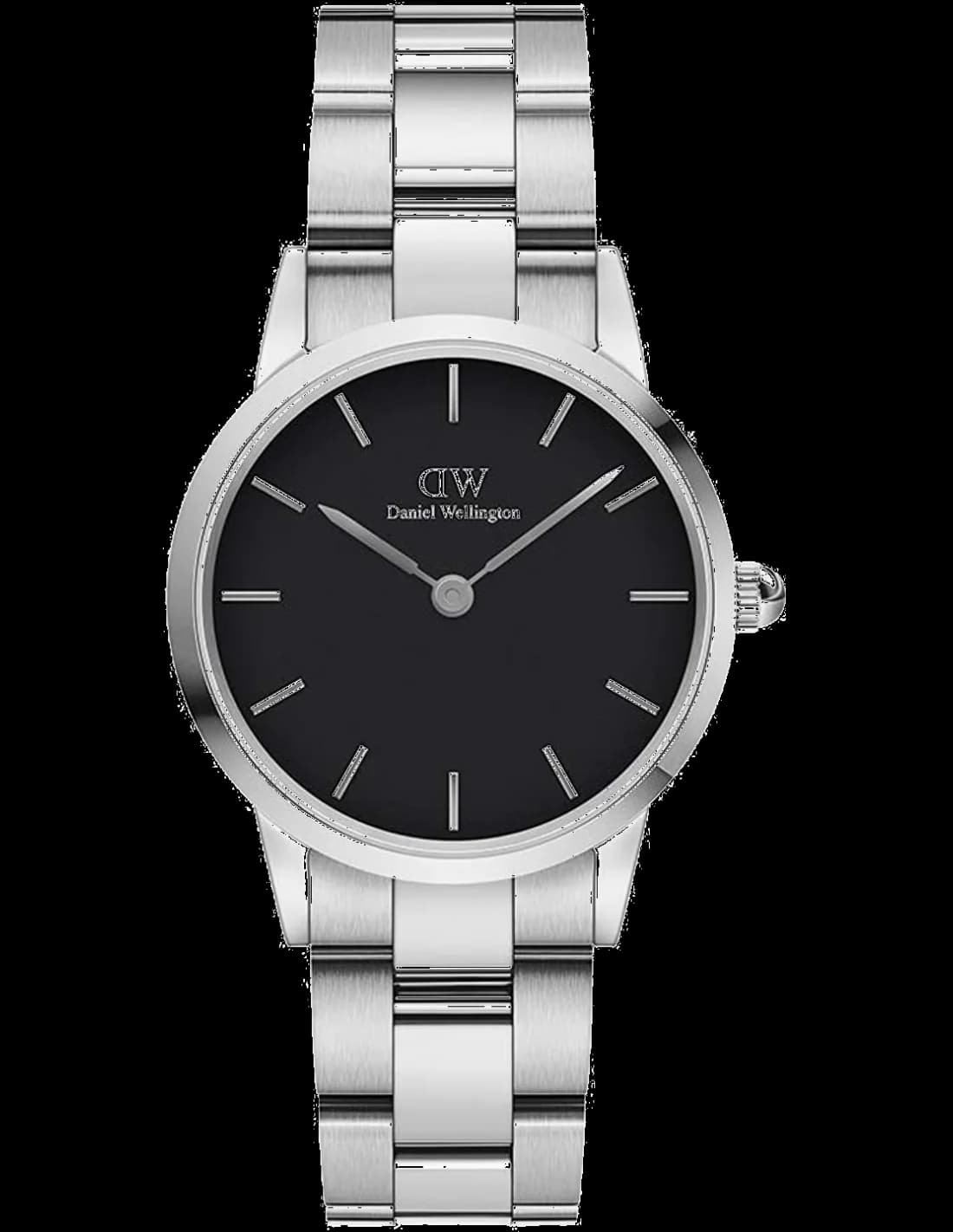Daniel Wellington DW00100204 Iconic Link 36mm Polished Silver Steel Black Dial Watch
