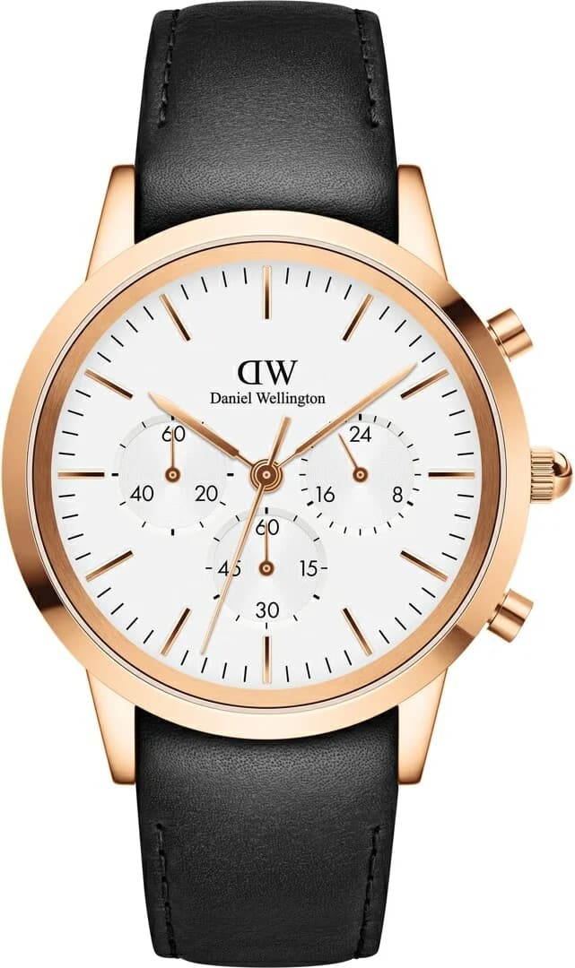Daniel Wellington DW00100646 Chronograph Stainless Steel Rose Gold and Black Leather Watch