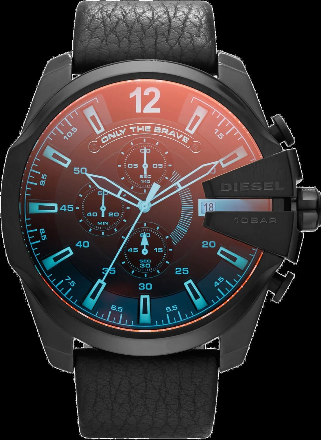 Montre Diesel DZ4323 Mega Chief Cuir Noir et Verre Iridescent