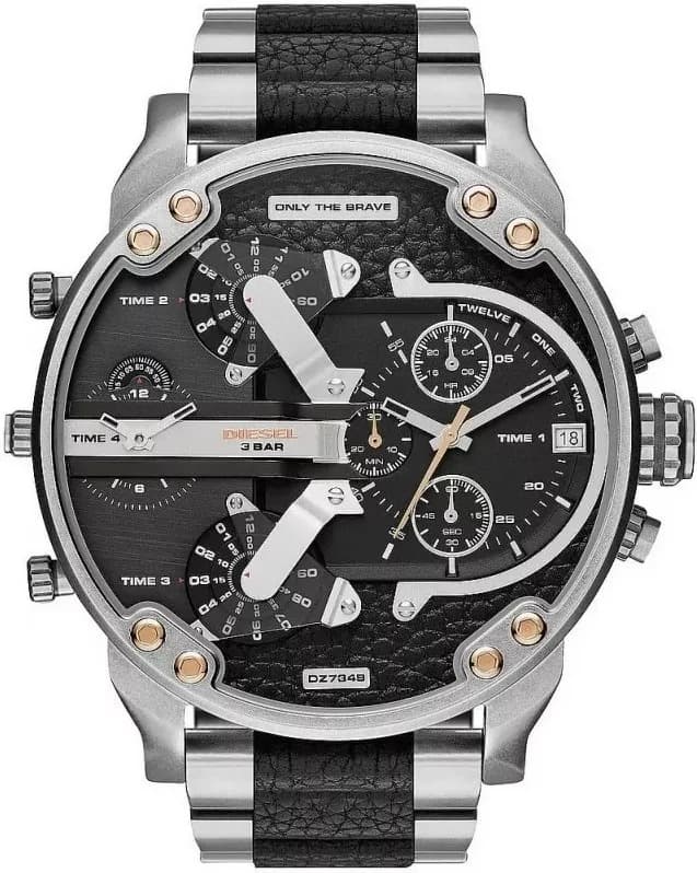 Diesel Mr Daddy Black DZ7349 Dual Time Zone Men's Watch