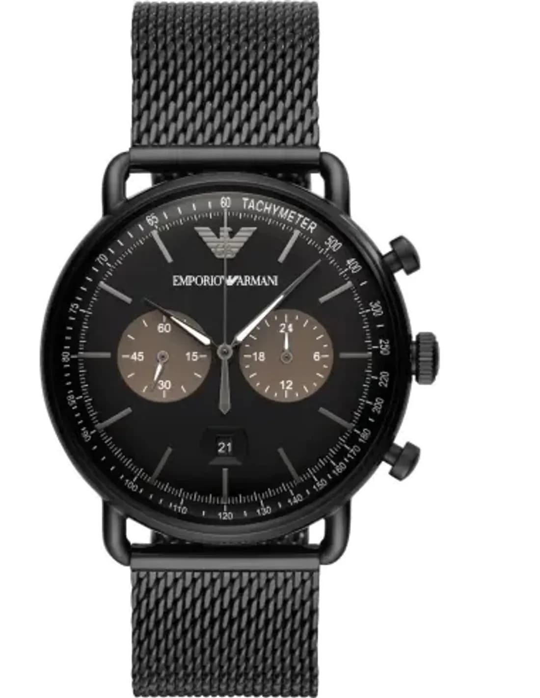 Montre Emporio Armani AR11142 Chronographe en Maille Milanaise Noire